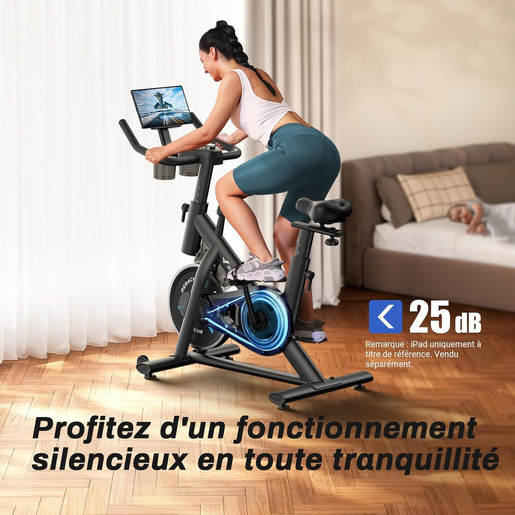 Vélo d'appartement Ultra-silencieux Connecté, 4 en 1 avec Résistance Magnétique 16 Niveaux, Écran LCD