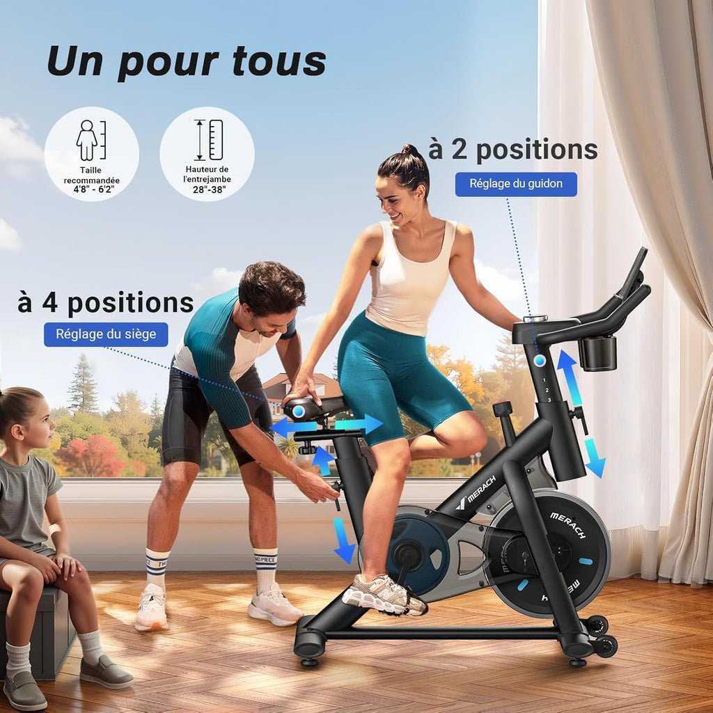 Vélo d'appartement 4 en 1 Ultra-silencieux et Connecté, Résistance Magnétique 16 Niveaux, Écran LCD